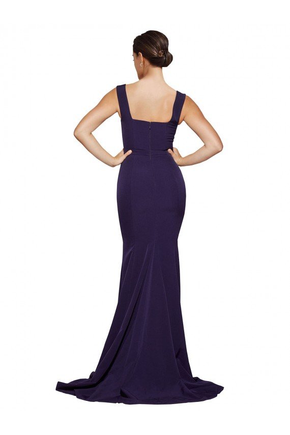 Affordable Square Neck Long Sweep Train Crepe Bridesmaid Dress / Prom Dress with Thick Straps UK