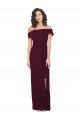 Affordable Fitted Full Length Off the Shoulder Formal Crepe Bridesmaid Dress / Prom Dress with Side Split and Waist Tie UK