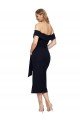 Affordable Fitted Short Cocktail Midi Length Off the Shoulder Formal Crepe Bridesmaid Dress / Prom Dress with Side Split and Waist Tie UK