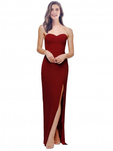 Affordable Straight Pencil Skirt Long Sweetheart Formal Crepe Bridesmaid Dress / Prom Dress with High Side Split UK