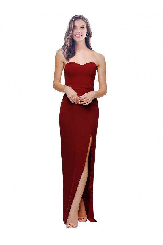 Affordable Straight Pencil Skirt Long Sweetheart Formal Crepe Bridesmaid Dress / Prom Dress with High Side Split UK