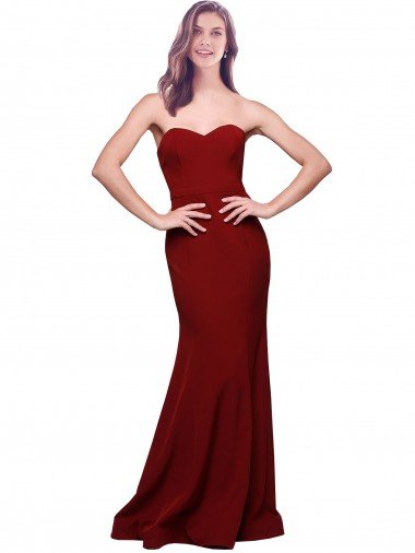 Affordable Long Full Length Sweetheart Slim Formal Crepe Bridesmaid Dress / Prom Dress with Strapless Bodice UK