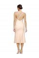 Affordable Midi Cocktail Length V-Neckline Crepe Bridesmaid Dress / Prom Dress with Thin Straps and Fulted Skirt UK