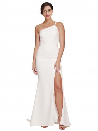 Affordable Long Sweep Train Crepe Bridesmaid Dress / Prom Dress with Side Split and One Strap UK