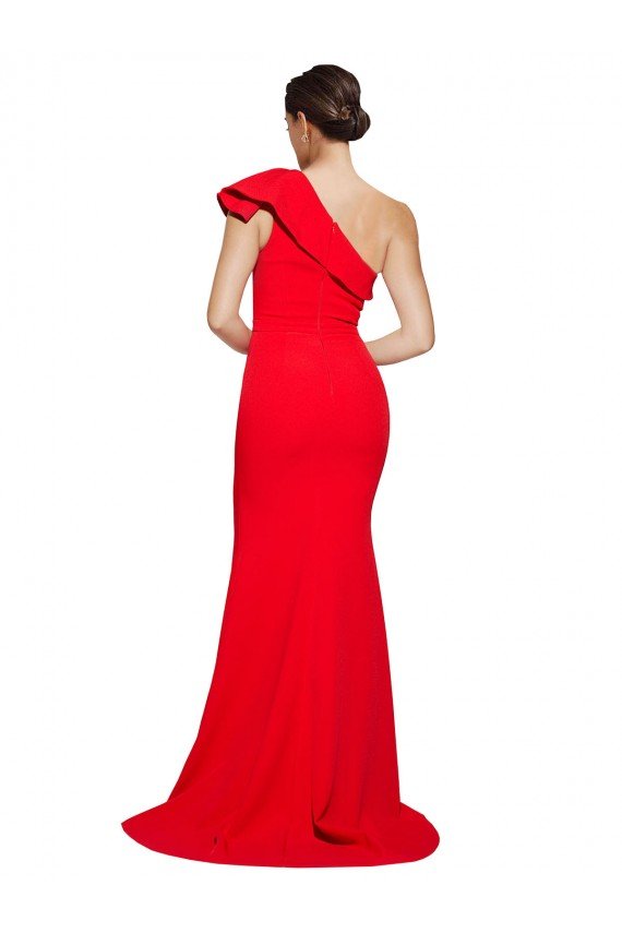 Affordable One Shoulder Long Sweep Train Crepe Bridesmaid Dress / Prom Dress with Thigh High Split UK