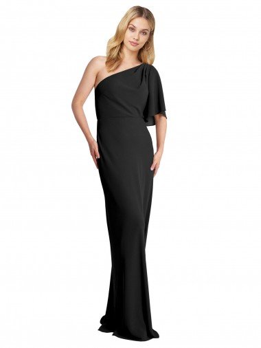 Affordable Pleated One Shoulder Flutter Sleeves Slim Formal Crepe Bridesmaid Dress / Prom Dress UK