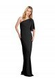 Affordable Pleated One Shoulder Flutter Sleeves Slim Formal Crepe Bridesmaid Dress / Prom Dress UK