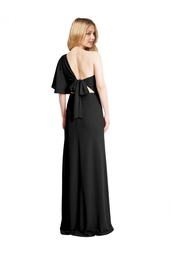 Affordable Pleated One Shoulder Flutter Sleeves Slim Formal Crepe Bridesmaid Dress / Prom Dress UK