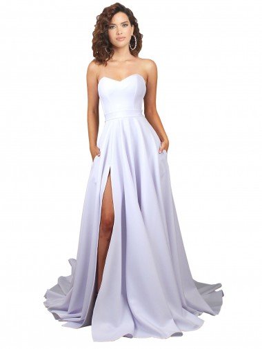 Affordable Simple Sweetheart A-Line Long Crepe Beach Wedding Dress with Front Slit UK