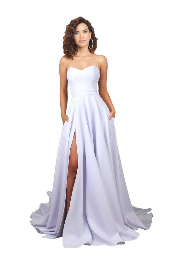 Affordable Simple Sweetheart A-Line Long Crepe Beach Wedding Dress with Front Slit UK