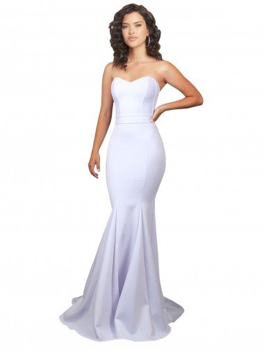 Affordable Simple Long Strapless Sweetheart Mermaid Crepe Beach Wedding Dress UK