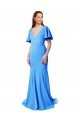 Affordable Short Sleeves Long V-Neck Crepe Bridesmaid Dress / Prom Dress with V-Back UK