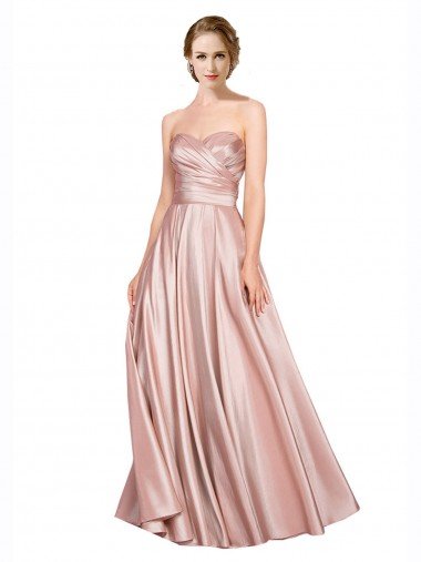 Affordable Long Plated Strapless Sweetheat Formal Stretch Satin Bridesmaid Dress / Prom Dress UK