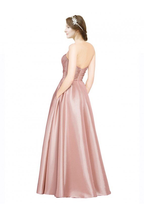 Affordable Long Plated Strapless Sweetheat Formal Stretch Satin Bridesmaid Dress / Prom Dress UK