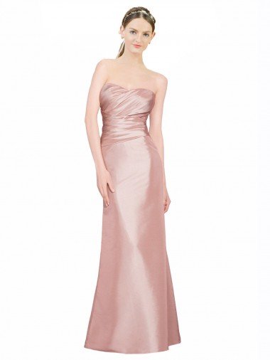 Affordable Long Strapless Formal Stretch Satin Bridesmaid Dress / Prom Dress with Pleats and Low Back UK