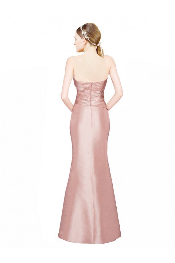 Affordable Long Strapless Formal Stretch Satin Bridesmaid Dress / Prom Dress with Pleats and Low Back UK