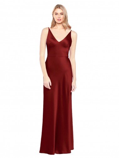 Affordable Full Length Long Formal Stretch Satin Slip Bridesmaid Dress / Prom Dress V-Back UK