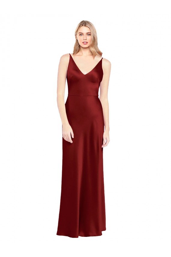 Affordable Full Length Long Formal Stretch Satin Slip Bridesmaid Dress / Prom Dress V-Back UK