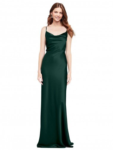 Affordable Fitted Cowl Neck Long Formal Stretch Satin Slip Bridesmaid Dress / Prom Dress with V-Back UK