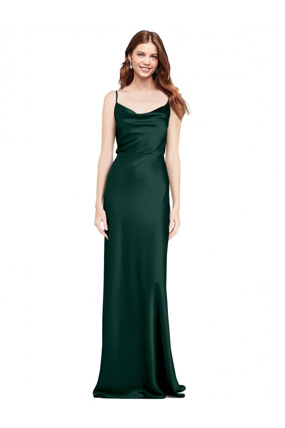 Affordable Fitted Cowl Neck Long Formal Stretch Satin Slip Bridesmaid Dress / Prom Dress with V-Back UK