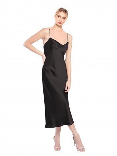 Affordable Cowl Neck Midi Length Short Cocktail Formal Stretch Satin Slip Bridesmaid Dress / Prom Dress UK