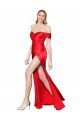 Affordable High Neck Off the Shoulder Formal Stretch Satin Bridesmaid Dress / Prom Dress with High Slit UK