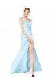 Affordable Double Straps V-Neck Sleeveless Formal Stretch Satin Bridesmaid Dress / Prom Dress with High Slit UK