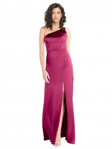 Affordable Sleek One Shoulder A-Line Long Formal Stretch Satin Bridesmaid Dress / Prom Dress with Spaghetti Straps Back UK