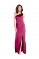 Affordable Sleek One Shoulder A-Line Long Formal Stretch Satin Bridesmaid Dress / Prom Dress with Spaghetti Straps Back UK