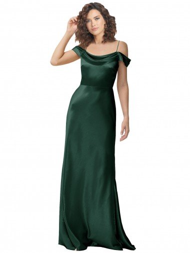 Affordable Off the Shoulder Sleeves Long Formal Stretch Satin Bridesmaid Dress / Prom Dress with Pleated Draped Neckline UK