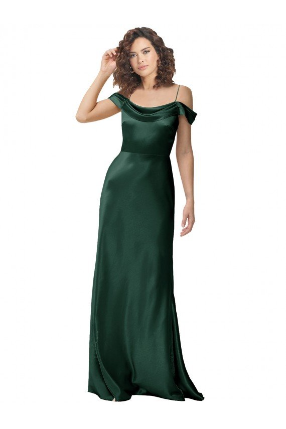 Affordable Off the Shoulder Sleeves Long Formal Stretch Satin Bridesmaid Dress / Prom Dress with Pleated Draped Neckline UK