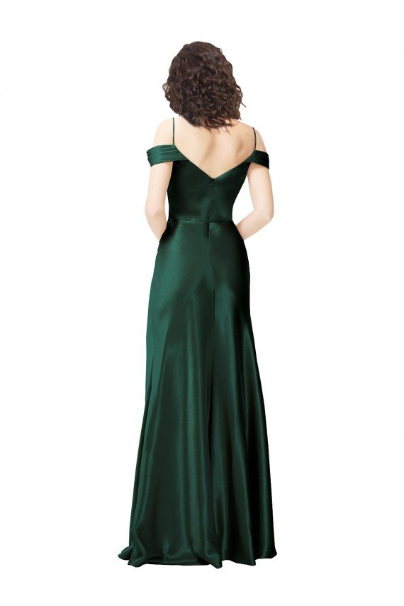 Affordable Off the Shoulder Sleeves Long Formal Stretch Satin Bridesmaid Dress / Prom Dress with Pleated Draped Neckline UK