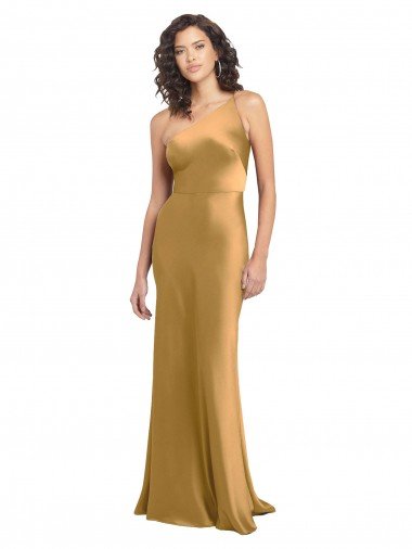 Affordable One Shoulder Long Floor Length Formal Stretch Satin Slip Bridesmaid Dress / Prom Dress UK