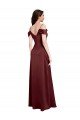 Affordable Draped Off the Shoulder Sleeves Slim A-Line Formal Stretch Satin Bridesmaid Dress / Prom Dress with Side Slit UK