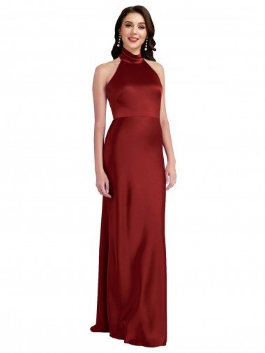 Affordable Backless Halter Long Formal Stretch Satin Bridesmaid Dress / Prom Dress UK