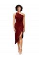 Affordable One Shoulder Cocktail Midi Length Short Formal Stretch Satin Wrap Style Bridesmaid Dress / Prom Dress UK