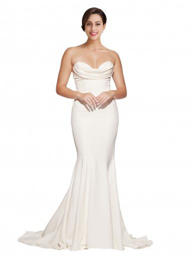 Affordable Strapless Cowl Neck Sweep Train Formal Stretch Satin Bridesmaid Dress / Prom Dress UK