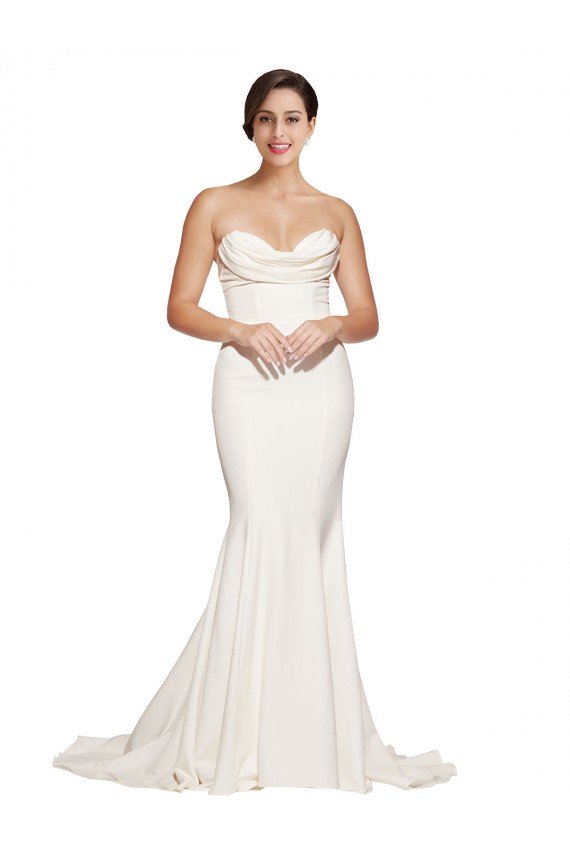 Affordable Strapless Cowl Neck Sweep Train Formal Stretch Satin Bridesmaid Dress / Prom Dress UK