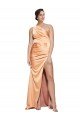Affordable One Shoulder Ruched Formal Stretch Satin Bridesmaid Dress / Prom Dress with Thigh High Split UK
