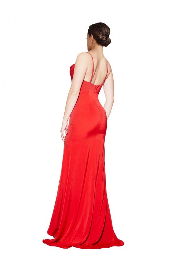 Affordable Low Back Cowl Neck Formal Stretch Satin Bridesmaid Dress / Prom Dress with High Side Slit UK