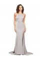 Affordable High Neck Low Back Long Full Length Formal Stretch Satin Bridesmaid Dress / Prom Dress UK