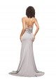 Affordable High Neck Low Back Long Full Length Formal Stretch Satin Bridesmaid Dress / Prom Dress UK