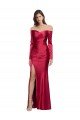 Affordable Long Sleeves Off the Shoulder Formal Stretch Satin Bridesmaid Dress / Prom Dress with High Side Split UK