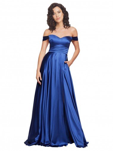 Affordable Ball Gown Off the Shoulder Sweetheart Formal Stretch Satin Bridesmaid Dress / Prom Dress UK