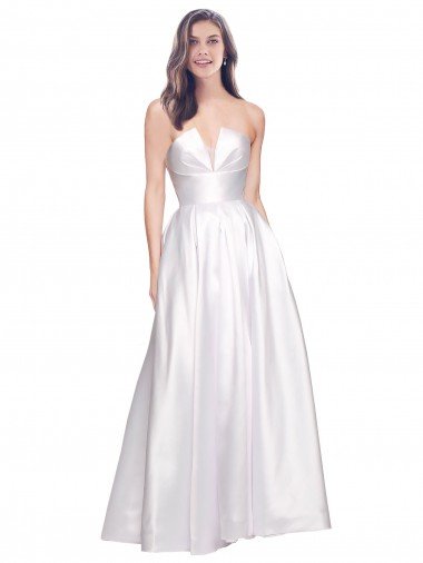 Affordable Full Length Strapless V-Cutout Formal Stretch Satin Bridesmaid Dress / Prom Dress UK