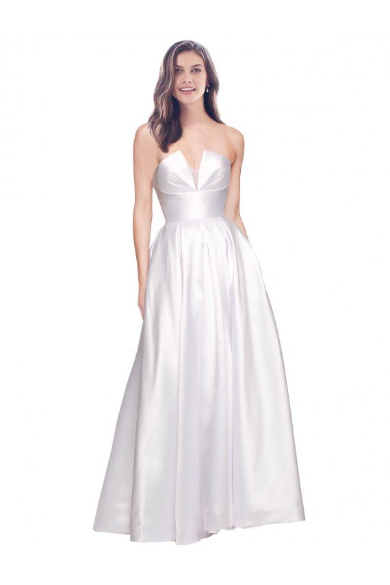 Affordable Full Length Strapless V-Cutout Formal Stretch Satin Bridesmaid Dress / Prom Dress UK