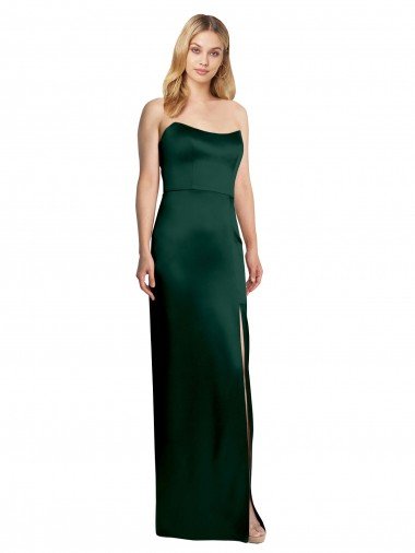 Affordable Scooped Strapless Neckline Stretech Satin Bridesmaid Dress / Prom Dress with Side Slit UK