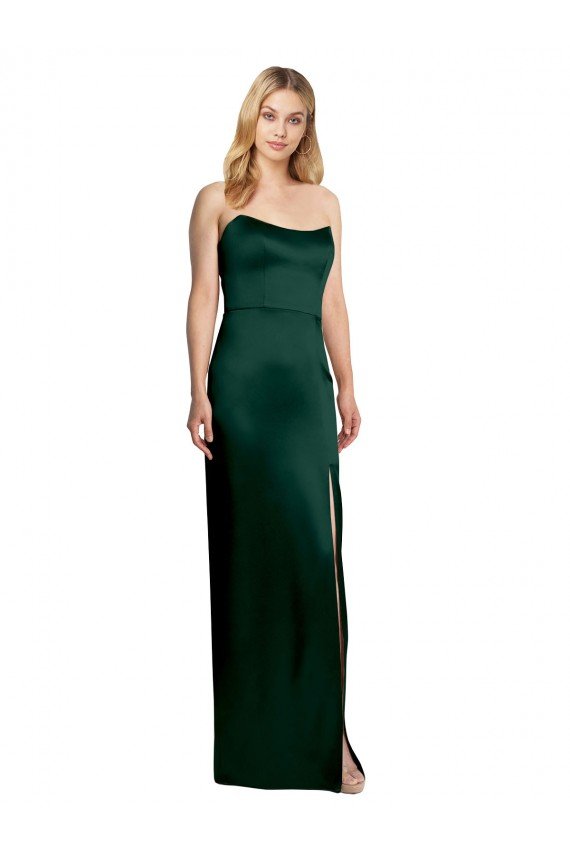 Affordable Scooped Strapless Neckline Stretech Satin Bridesmaid Dress / Prom Dress with Side Slit UK