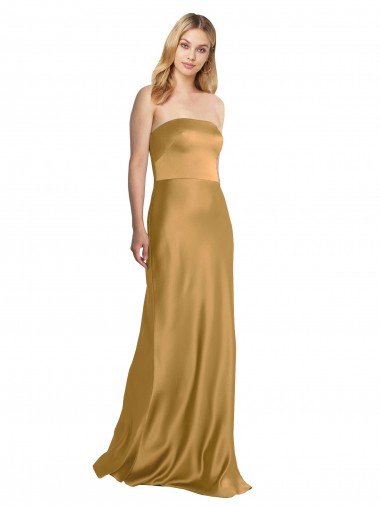 Affordable Sleek Strapless Long A-Line Formal Stretch Satin Bridesmaid Dress / Prom Dress UK