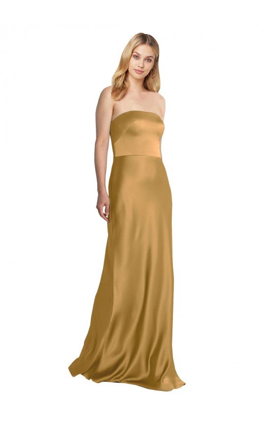 Affordable Sleek Strapless Long A-Line Formal Stretch Satin Bridesmaid Dress / Prom Dress UK